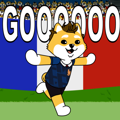 a cartoon dog is running in front of a crowd that says g00000
