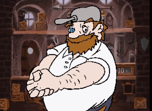 a pixel art drawing of a man with a beard and a hat with the number 10 on it