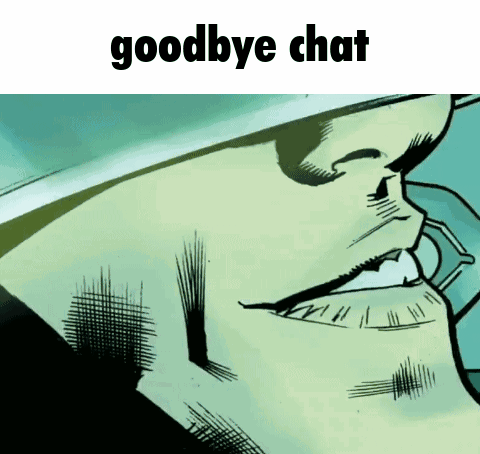 a cartoon of a man 's face with the words goodbye chat below it