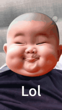A smiling child in a dark shirt is captioned “Lol.”