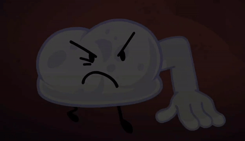 a cartoon character with an angry face has a hand