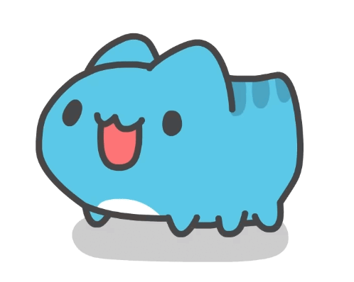 a cartoon drawing of a blue cat with a red tongue sticking out