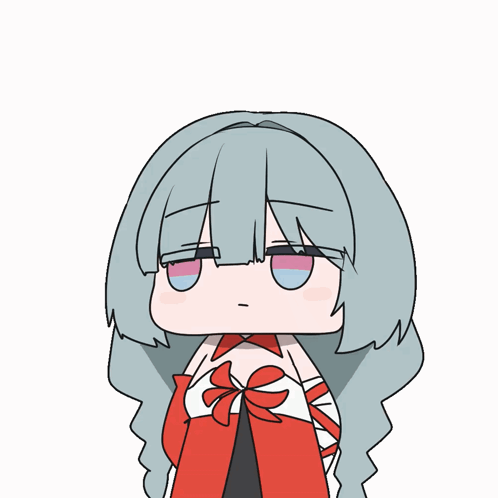 a cartoon drawing of a girl with long grey hair and blue eyes
