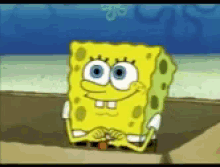 a cartoon character named spongebob is sitting on a beach