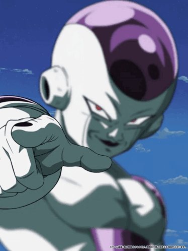 a cartoon character with a purple helmet is pointing his finger at the camera
