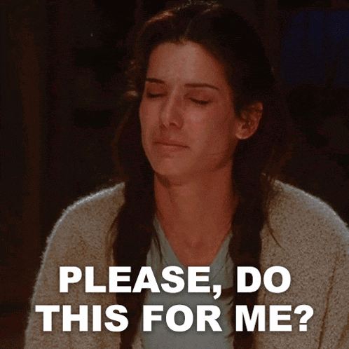A woman looks tearfully toward someone beneath “PLEASE, DO THIS FOR ME?”