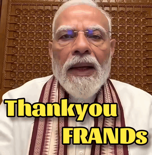 A man at a podium appears above bold yellow text reading “Thank you FRANDS.”
