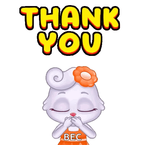a cartoon rabbit is holding hearts and says thank you .