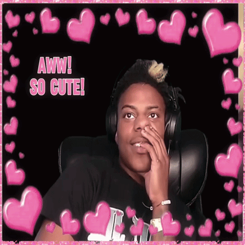 A streamer sits framed by pink hearts with the caption “Aww! So cute!”
