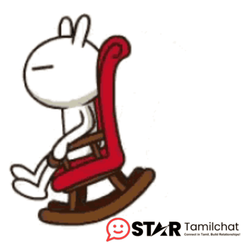 a cartoon of a rabbit sitting in a rocking chair with the words star tamilchat below it