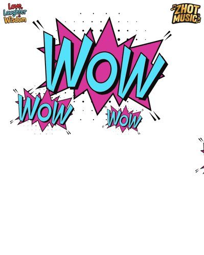 Comic-book bursts repeat “WOW” in colorful lettering.