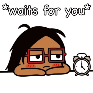 a cartoon character is laying down next to an alarm clock with the words " waits for you " above it