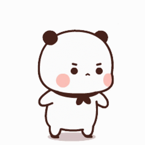 Bubu the white cartoon bear stands with an angry glare.