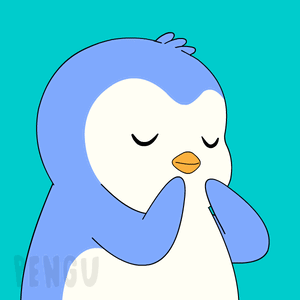 a blue and white penguin on a blue background with the word penguin below it