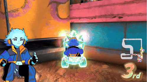 a cartoon character in a video game with the number 3rd in the corner