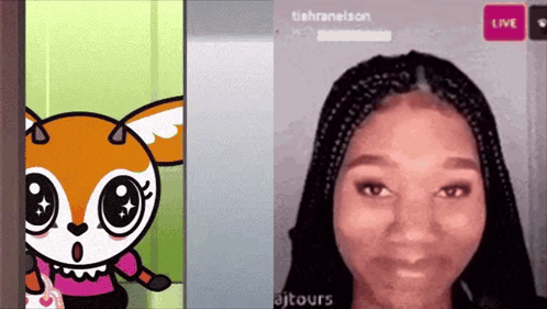 a cartoon of a fox next to a woman 's face