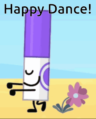 a cartoon drawing of a purple marker dancing next to a flower