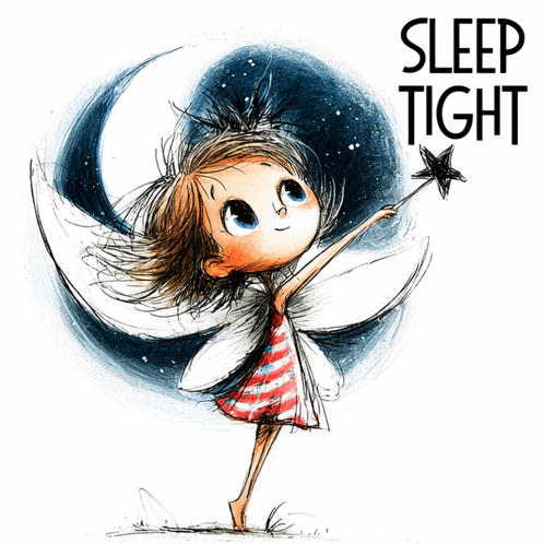 a drawing of a fairy with the words sleep tight below it