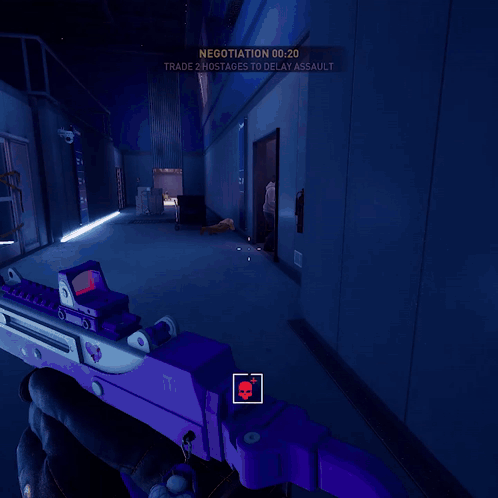 a person holding a purple gun with negotiation written on the bottom