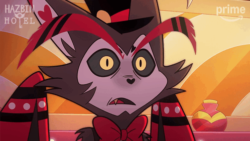 a cartoon character with the word hazbin hotel written on the bottom