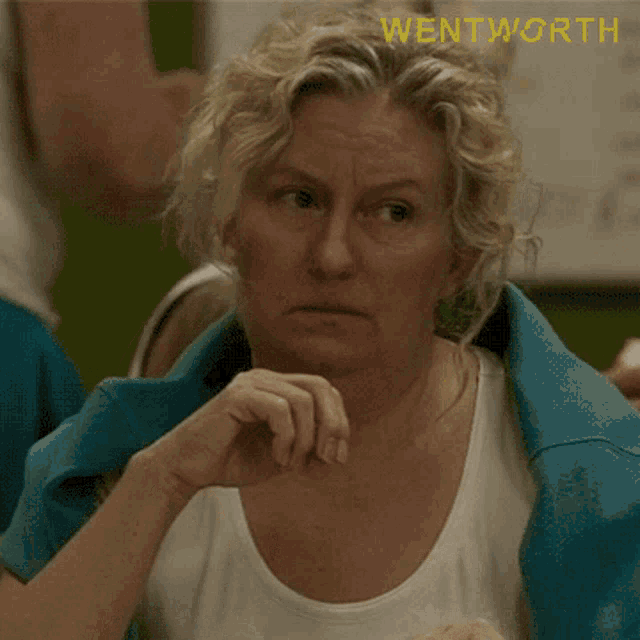 a woman says what 's going on with a watermark for wentworth