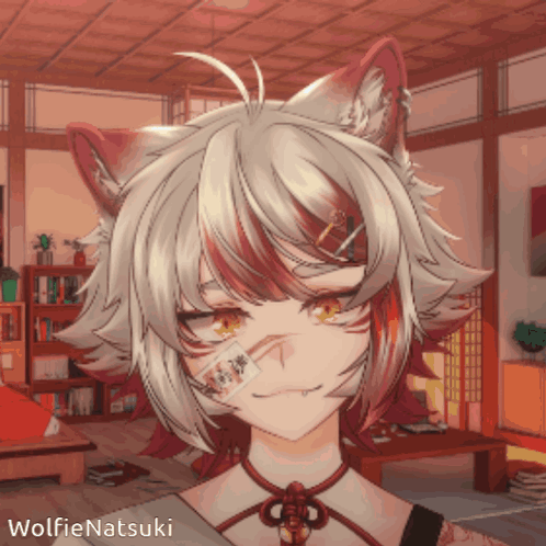 a drawing of a girl with wolfie natsuki written on the bottom right