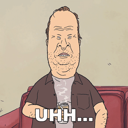 a cartoon of a man sitting on a couch with a can of beer in his hand and the words uhh