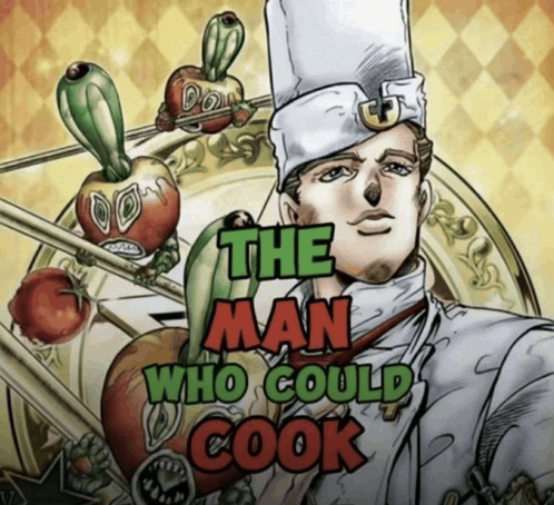 a man in a chef 's hat with the words " the man who could cook "