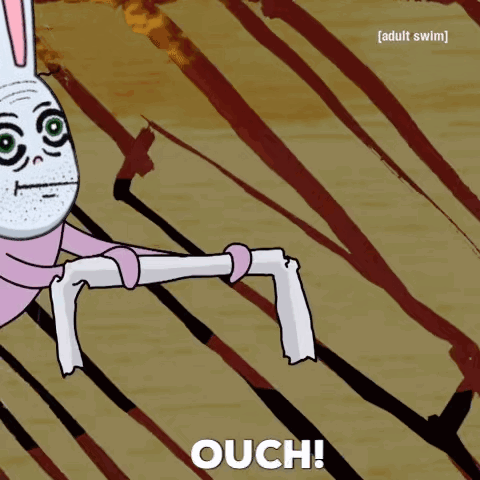 A stylized cartoon figure swings a weapon through a dramatic red-striped background.