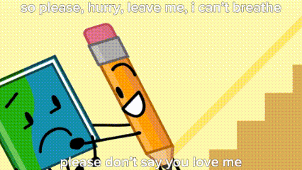 a cartoon of a book and a pencil with the words so please hurry leave me