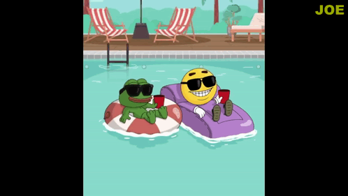 a cartoon of a frog and a smiley face in a pool