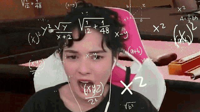 a man is surrounded by mathematical equations including one that says x + 2