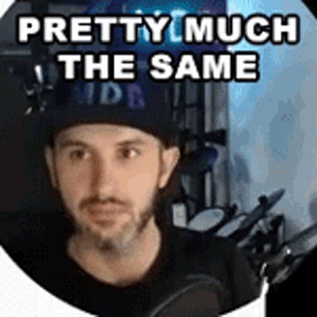 a man wearing a hat is standing in front of a microphone and says pretty much the same .