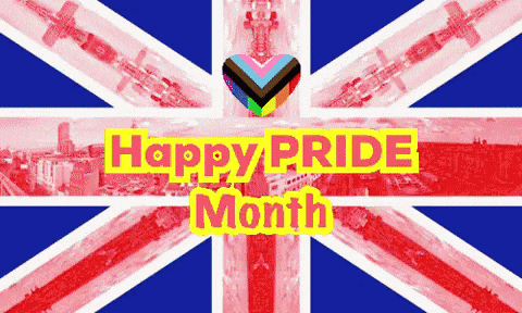 a british flag with a heart and the words happy pride month on it