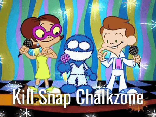 a poster for kill snap chalkzone shows a boy and girl singing into microphones