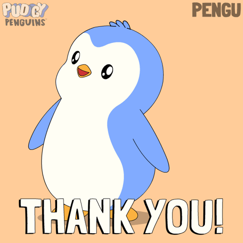 a cartoon of a penguin says thank you
