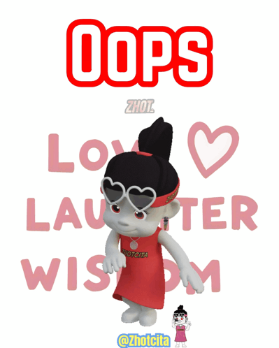 A cartoon girl in sunglasses poses over the faded text “LOVE LETTER WISDOM” and “OOPS.”