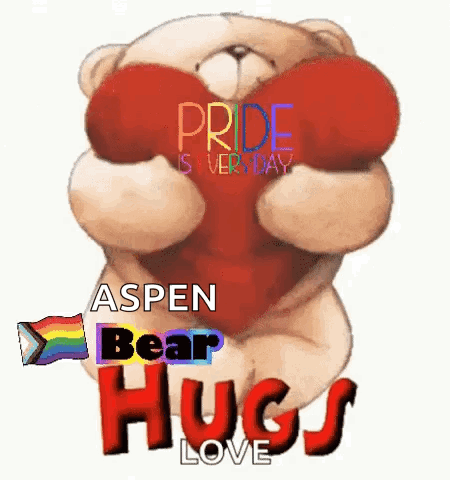 a teddy bear holding a red heart with the words pride is very day