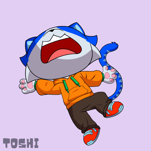 a drawing of a cat with the word toshi on the bottom right