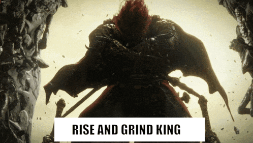 a picture of a monster with the words rise and grind king on it