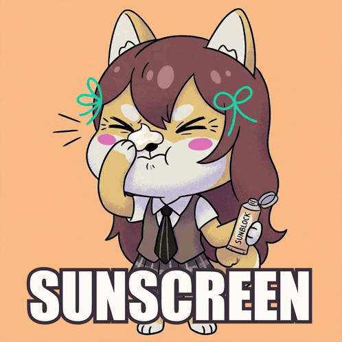 a cartoon girl is holding a tube of sunscreen