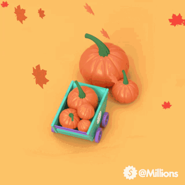 a wagon full of pumpkins with a dollar sign on the side