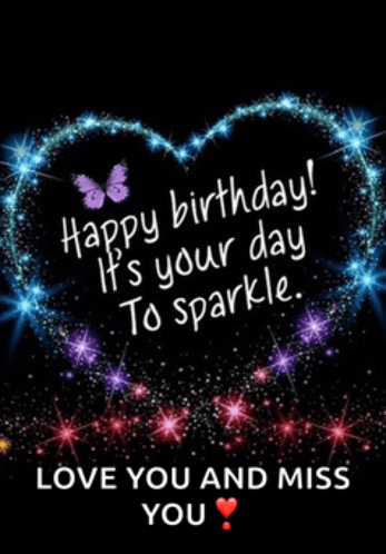 a birthday card that says happy birthday it 's your day to sparkle .. love you and miss you