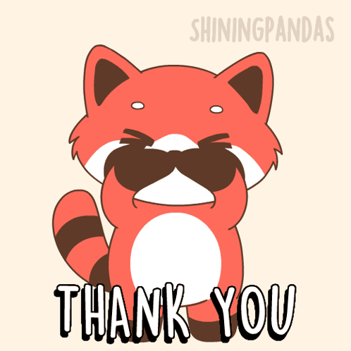 an illustration of a raccoon with hearts around it and the words thank you
