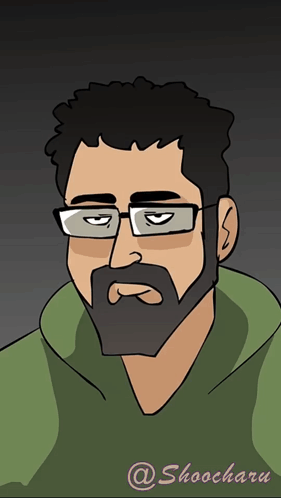 a cartoon drawing of a man with glasses and a beard says shoochara on the bottom