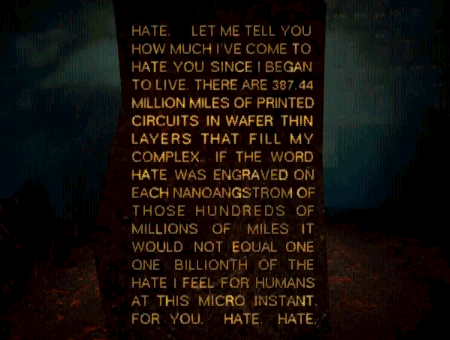 a screenshot of a video game says hate let me tell you how much i 've come to hate you
