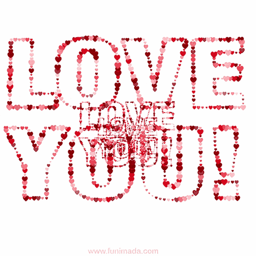 A glittery red “LOVE YOU” graphic fills the frame.