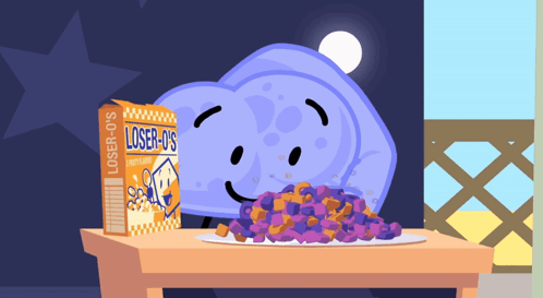 a box of loser o 's cereal sits on a table next to a plate of food