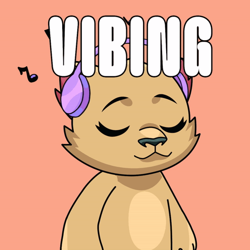 A calm cartoon character closes their eyes beneath large “VIBING” text.