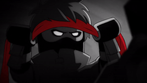 a black and white cartoon of a ninja with a red headband